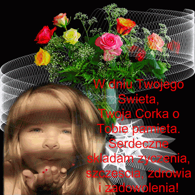 Dziewczynka z kwiatami i życzeniami na Dzień Ojca